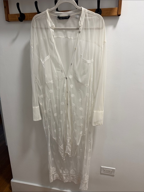 Zara Other - Zara White Sheer Embroidered Long Chemise